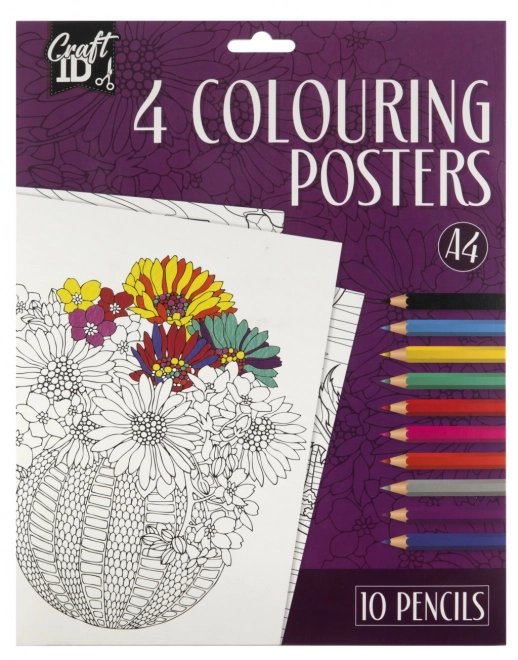 Carte de colorat cu 4 imagini și 10 creioane A4