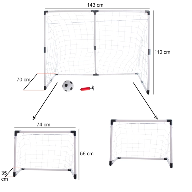 Poartă de fotbal 2 în 1 pentru copii 143x110x70 cm