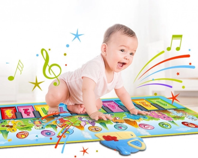 Covor muzical Dinusie XXL 2-in-1 cu pian și 8 melodii, 110 cm