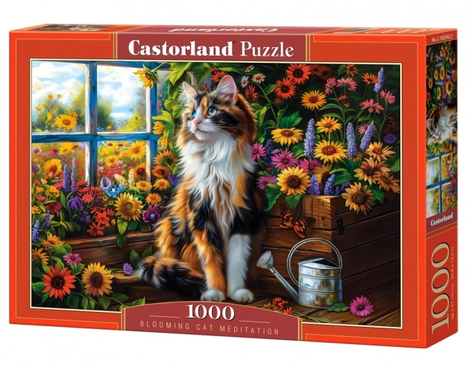 Puzzle 1000 de piese Pisica printre flori