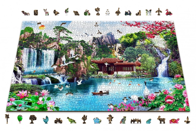Puzzle din lemn Cascadele în grădina japoneză