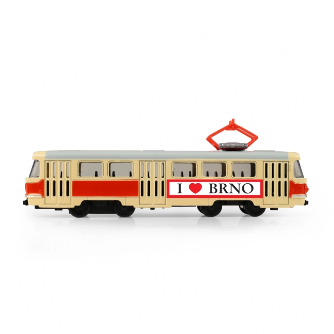 Tramvai retro metalică 16 cm cu inscripție BRNO