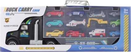 Camion cu mașinuțe cu lansare și elicopter, set cu 12 vehicule