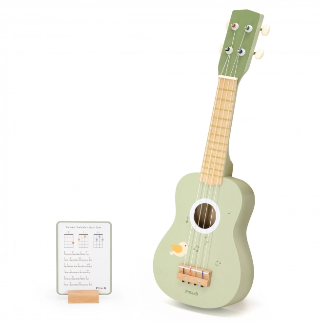 Ukulele din lemn pentru copii verde cu note muzicale