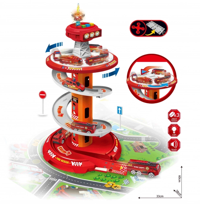Parcare spirală pentru mașinuțe de pompieri Woopie