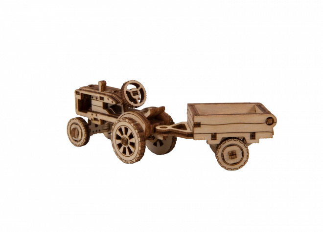 Puzzle 3D din lemn - tractor cu remorcă