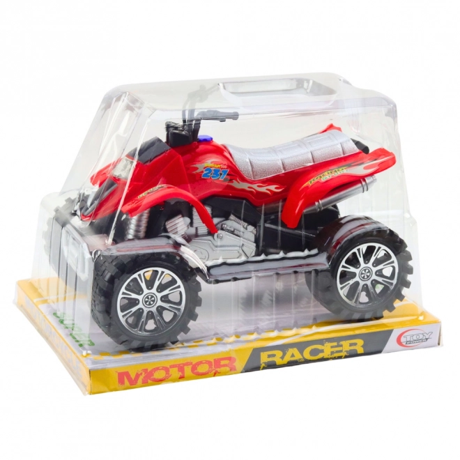 Quad roșu de teren cu tracțiune și roți profilate