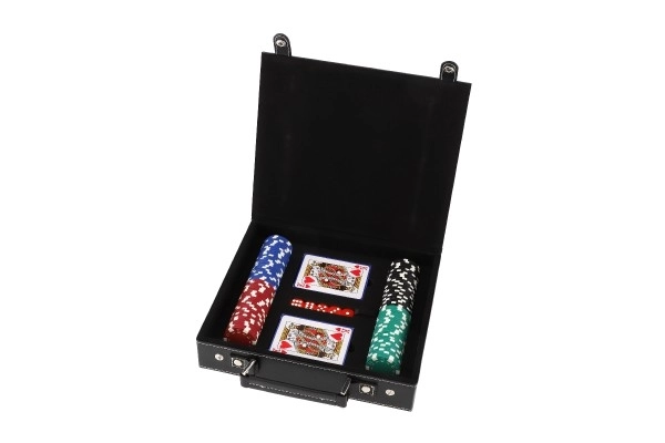 Set poker 100 piese cu cărți și zaruri în geantă