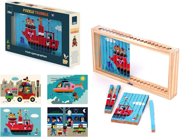 Vilac Puzzle din Lemn 4D Vehicule de Transport