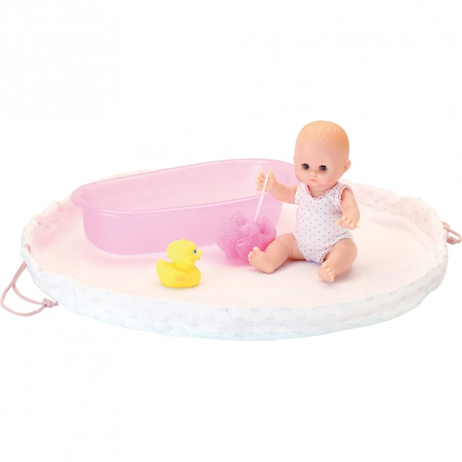 păpușă de baie Petit Câlin 28 cm cu accesorii de baie