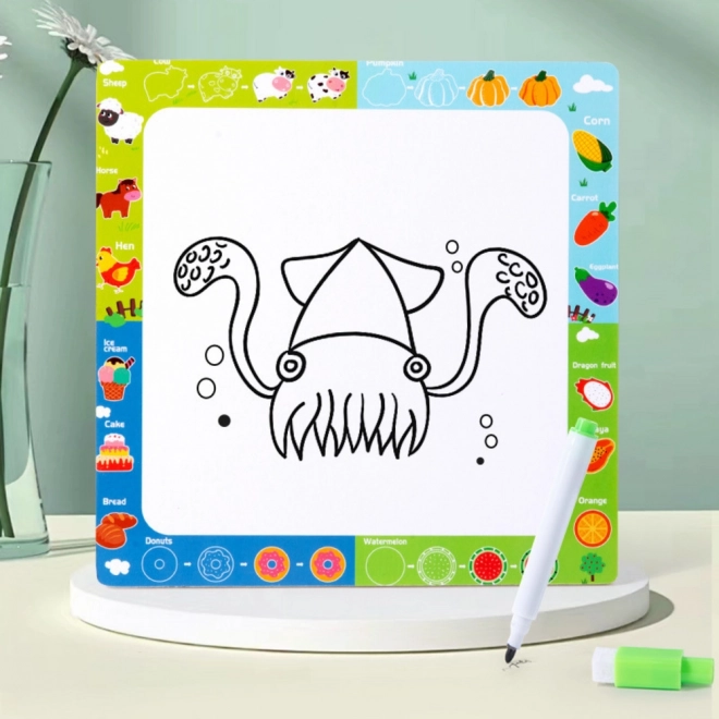 Puzzle educațional din lemn Animale domestice cu tablă de desen
