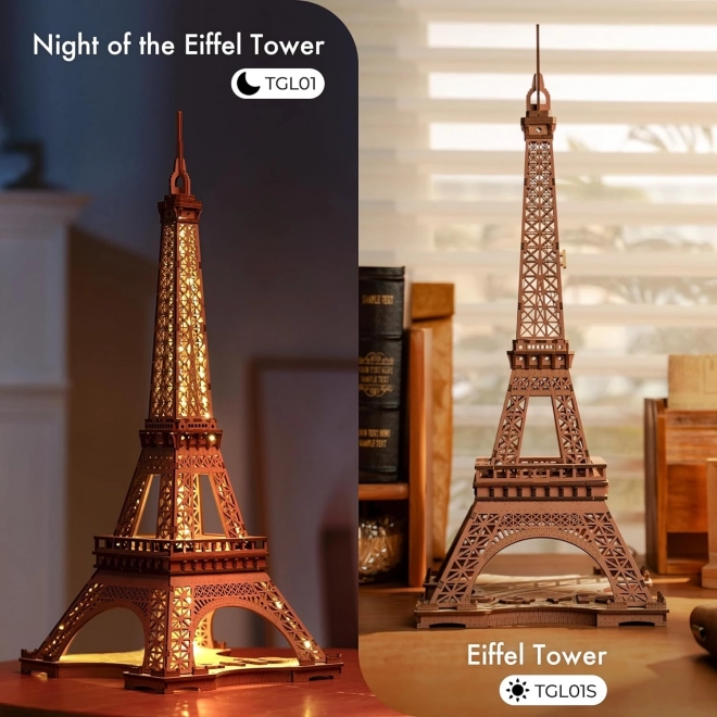 Puzzle 3D din lemn Noaptea Turnului Eiffel, luminoase