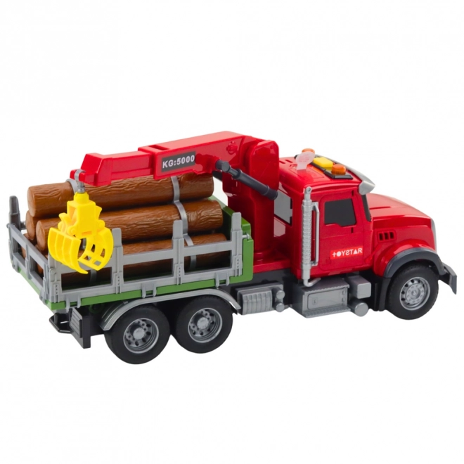 Camion cu macara pentru lemne roșu 1:14