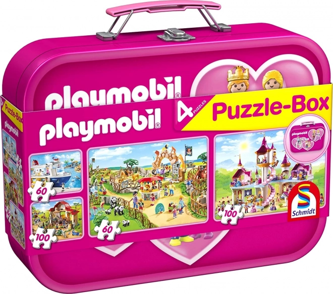 Puzzle Schmidt Playmobil 4 în 1 în cutie metalică