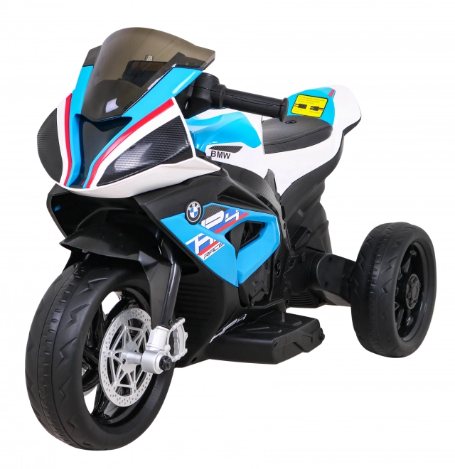 BMW HP4 Motocicletă pentru copii pe baterie Albastru + 3 roți + LED + MP3 USB + Piele Eco