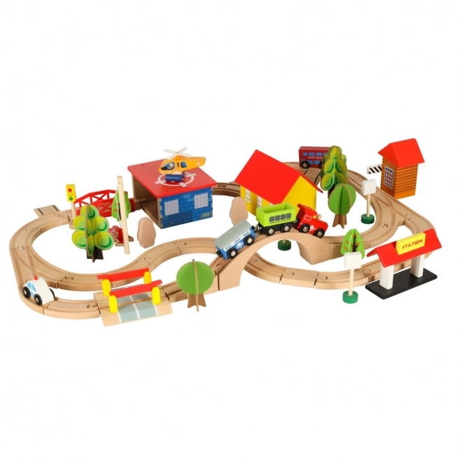 Mega Set De Tren Din Lemn - 69 Piese