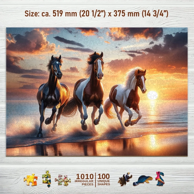 Puzzle din lemn cai sălbatici pe plajă