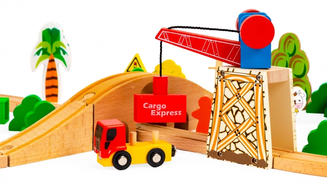 Set cale ferate din lemn cu tren pe baterii 78 de piese Ecotoys