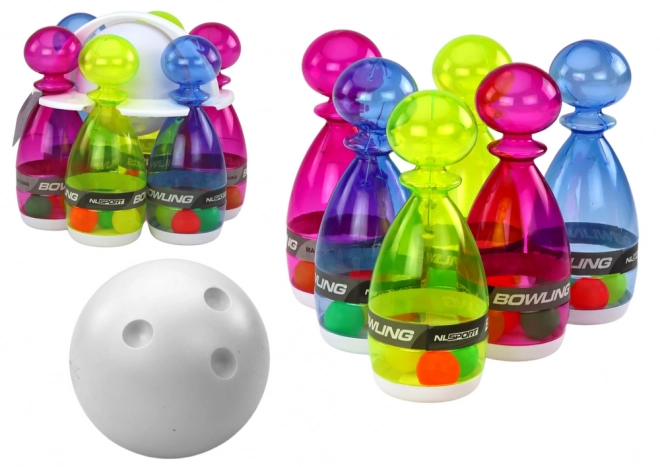 Set de jucărie bowling colorat cu 6 popice transparente