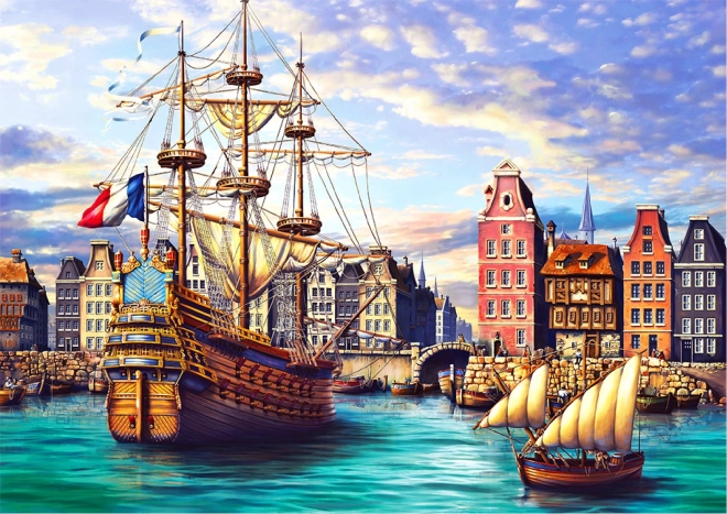 Puzzle din lemn nave vechi în port