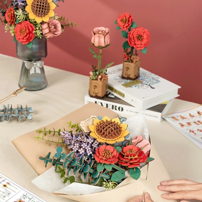 Puzzle din lemn 3D buchet de flori Rowood