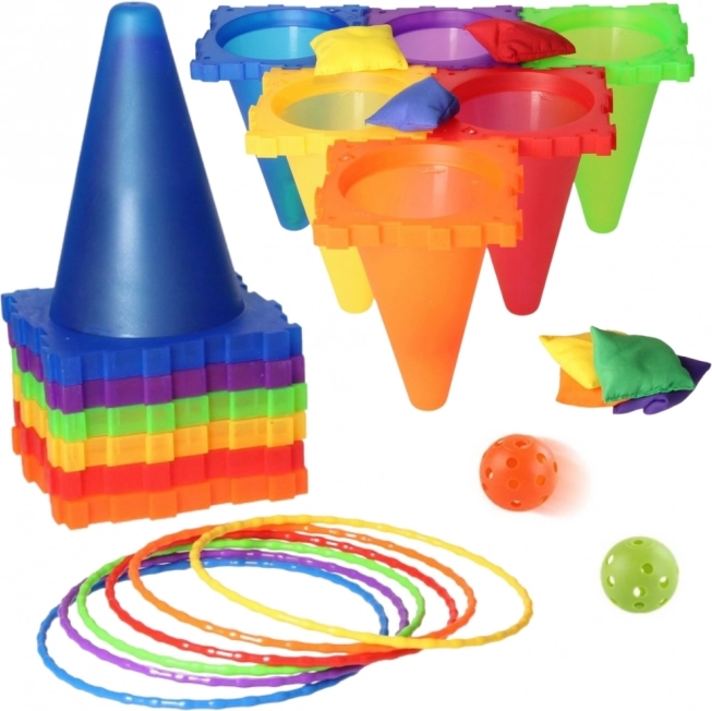 Set de jocuri de exterior Woopie 3‑în‑1 – conuri, inele și săculeți, 30 piese