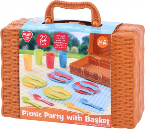Coș de picnic cu veselă pentru copii, 22 piese