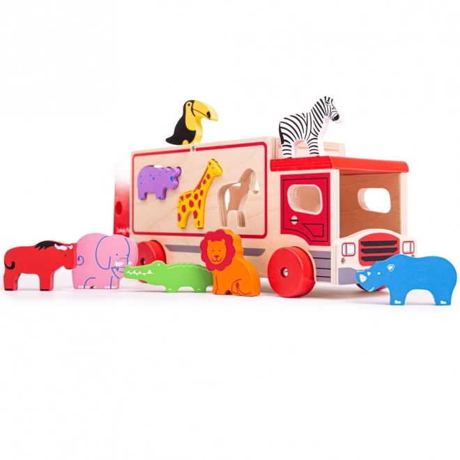 Camion de lemn Safari cu animale Bigjigs Toys