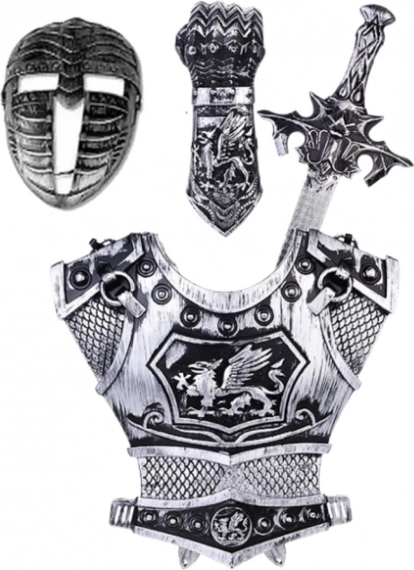 Set mare mască cavaler armură sabie protector argintiu