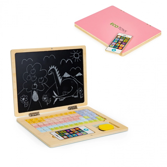 Laptop educațional din lemn cu tablă magnetică ECOTOYS