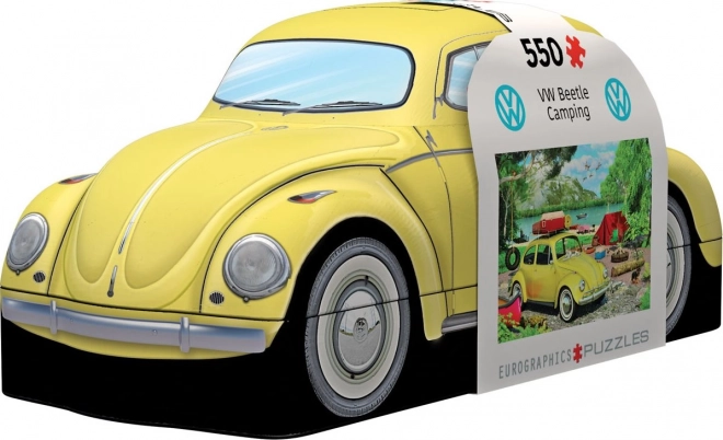 Puzzle Eurographics în cutie metalică cu Volkswagen Beetle la camping - 550 de piese