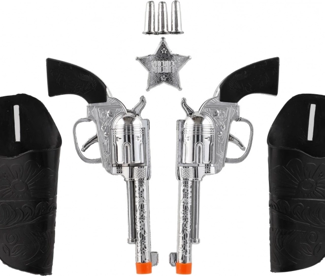 Set cowboy cu două pistoale de plastic și toc
