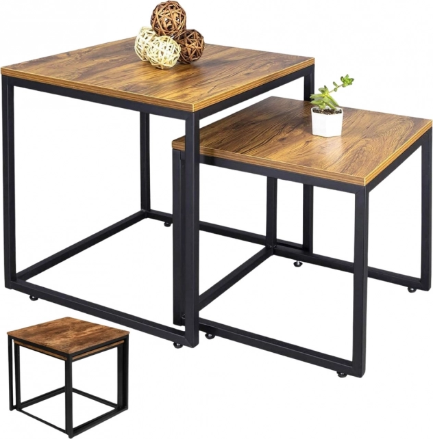 Set de mese dreptunghiulare de cafea 2 în 1 rustic