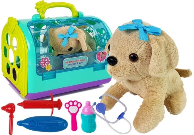 Trusa veterinar cu cățeluș și transportor