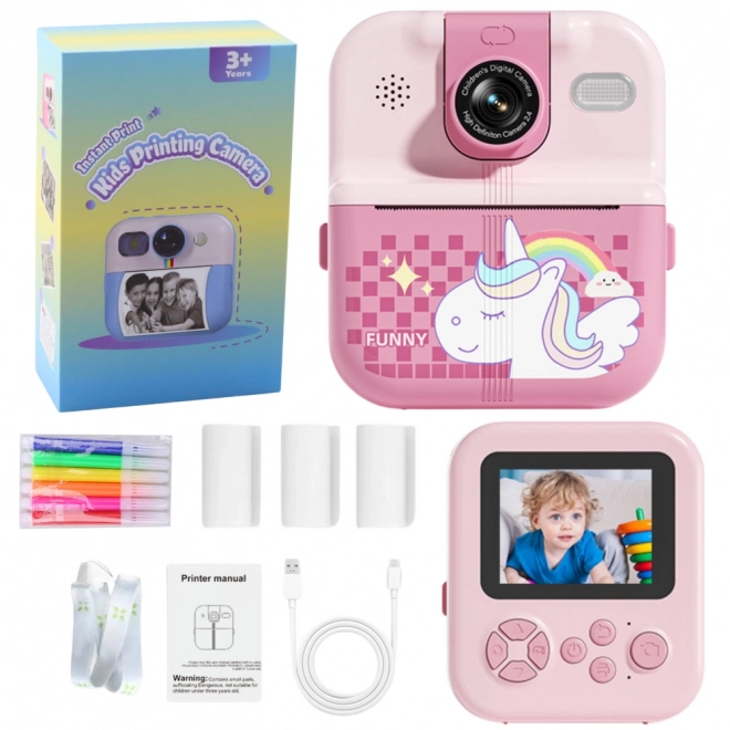 Aparat instant cu imprimantă termică Unicorn Roz