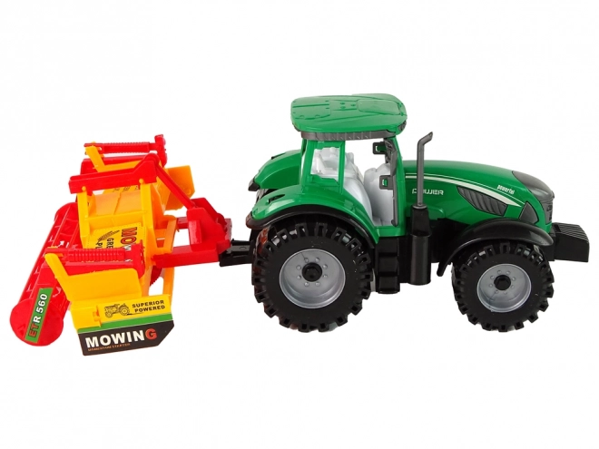 Tractor verde cu cultivator portocaliu pentru copii