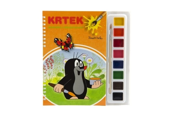 Carte de colorat cu acuarele și pensulă cu Krtek