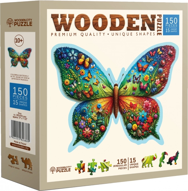 Puzzle de lemn Fluture colorat 150 piese