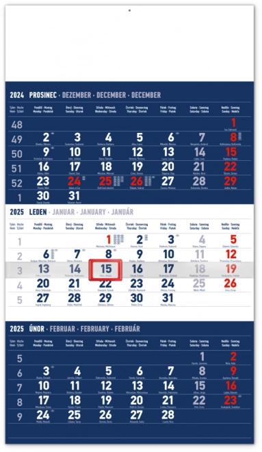 calendar de perete 3 luni cu nume cehești 2025