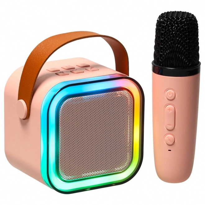 Set karaoke cu microfoane și boxă Bluetooth USB LED roz