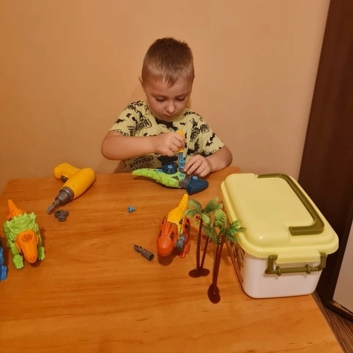 Set de construcție dinozauri 4în1 cu bormașină și șurubelniță pentru copii