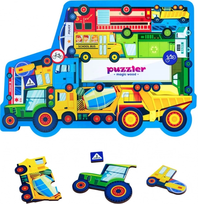 Puzzle din lemn cu mijloace de transport