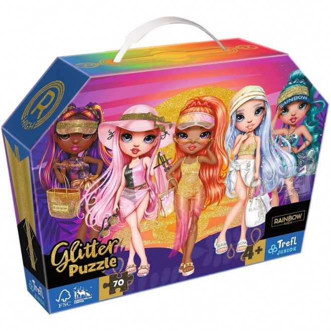 Puzzle 70 piese glitter în cufăr Păpușile Brodate Rainbow High