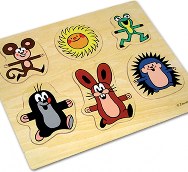 Puzzle din lemn de tip inserție cu Cârtița și prietenii 31,5 × 26 cm