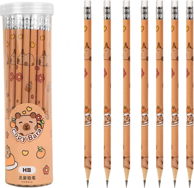 Set de creioane grafit HB cu radieră Capibara în tub 30 buc