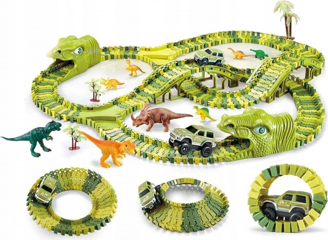 Circuit de curse cu dinozauri, mașinuță și figurine
