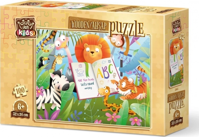 Puzzle din lemn școala din pădure 100 piese