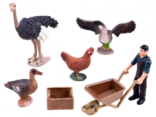 Set de figurine animale fermă cu struț și găină – B