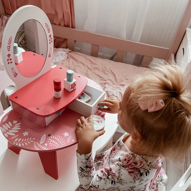 Toaletă roz din lemn cu oglindă Tooky Toy