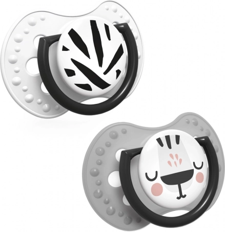 LOVI Suzeta dinamică din silicon SALT&PEPPER 6-18 luni, 2 buc